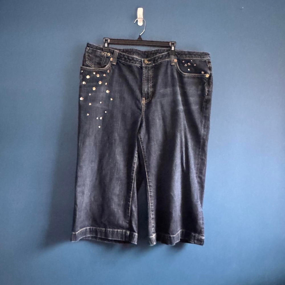 Y2K Embellished Capris Women's Plus Size 3X Seven7 Gold Stud Club Going Out Jean